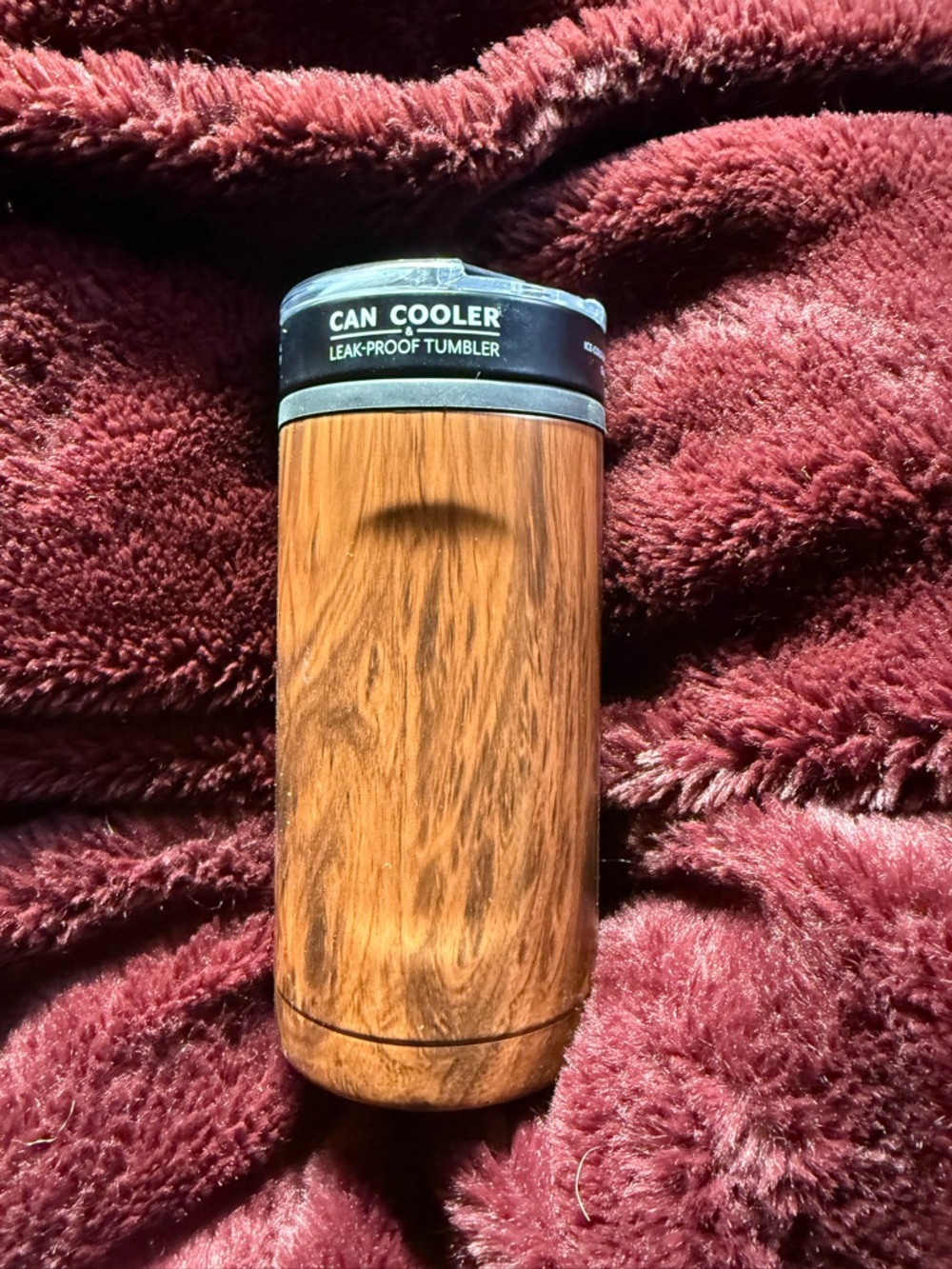 Insulated Woodgrain Travel Tumbler with Push-Open Lid